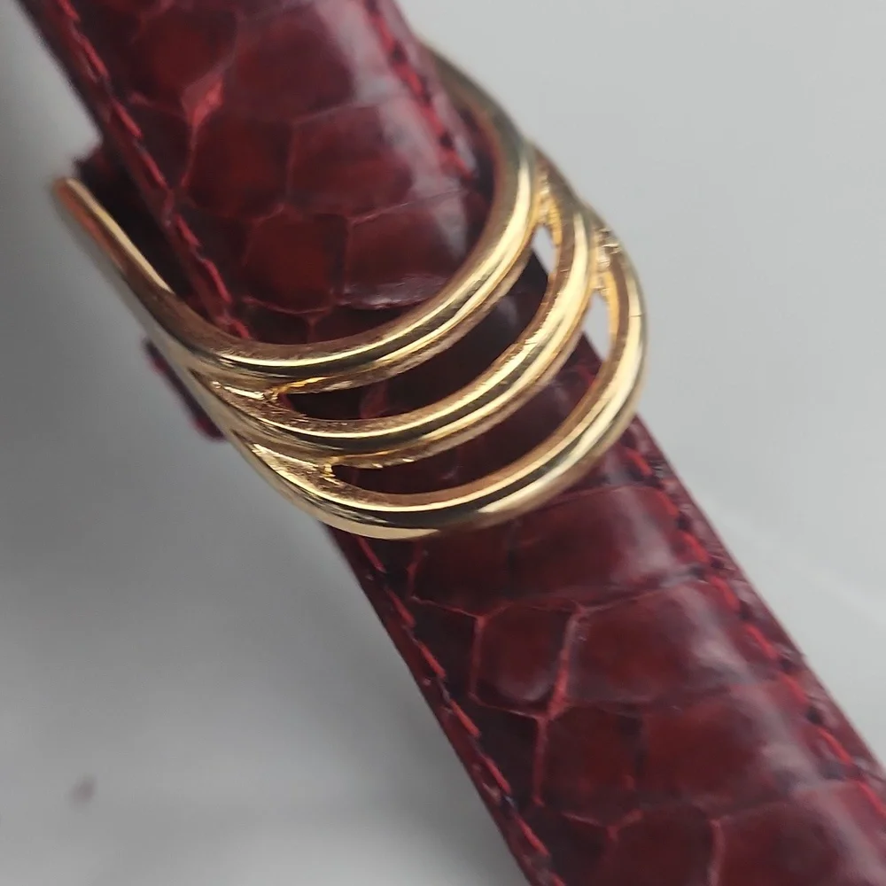 Women's Burgundy Textured Skinny Belt with Gold Accent